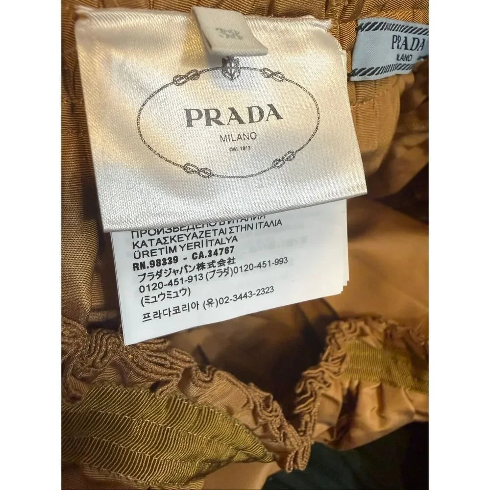 Rare Prada Milano  Pull-On Pleated A-Line Midi Skirt Tan Brown Size 38 NWOT